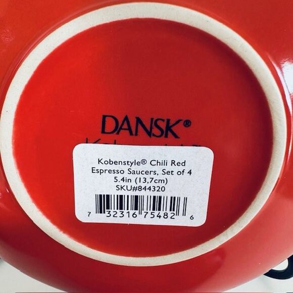Dansk Kobenstyle Chili Red Espresso 5.4 inch #844320 Saucers set of 4 NWT - Picture 3 of 9